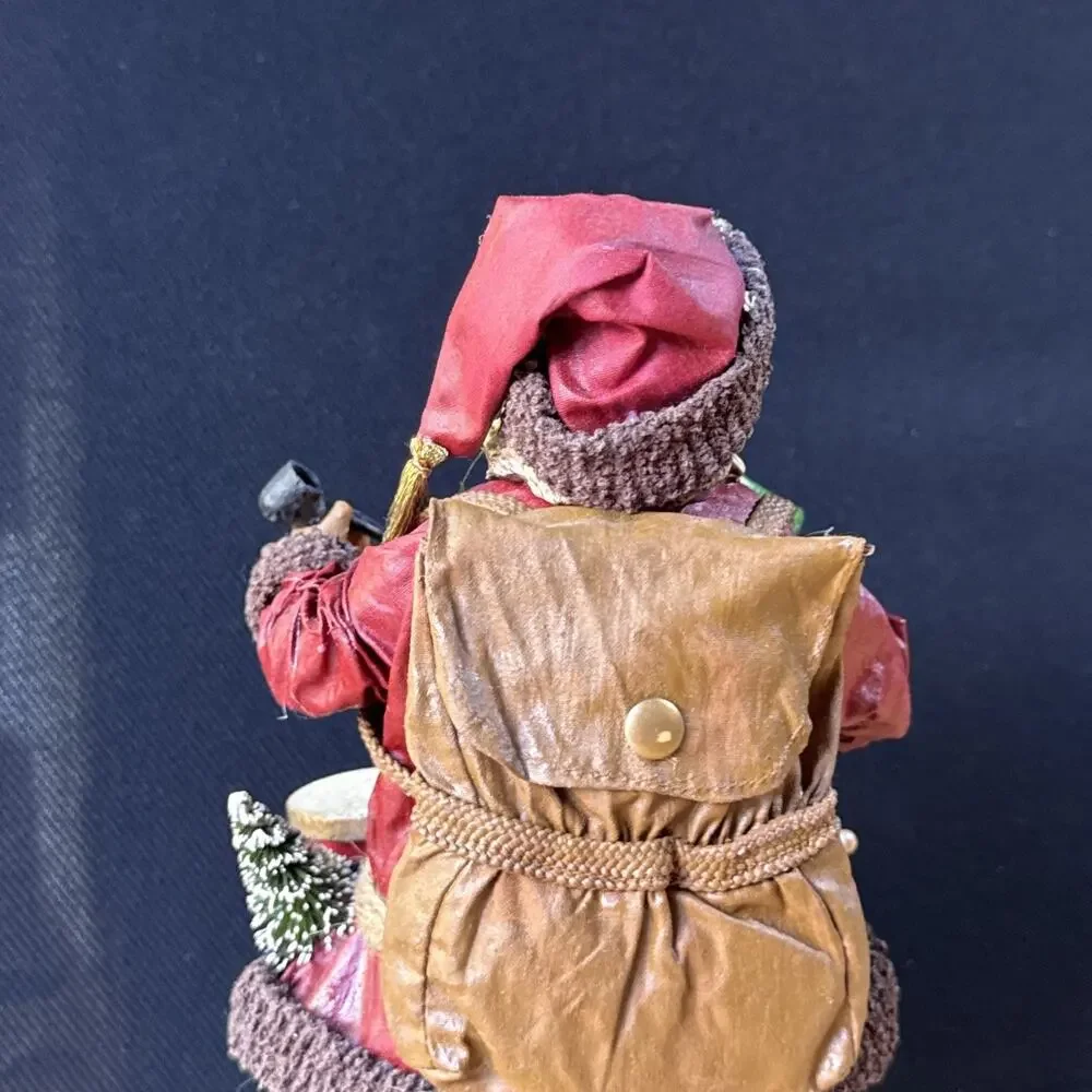 Kurt Adler Santa’s World Fabric Mache 10.5” Burgundy Santa w/ Toys & Box VTG